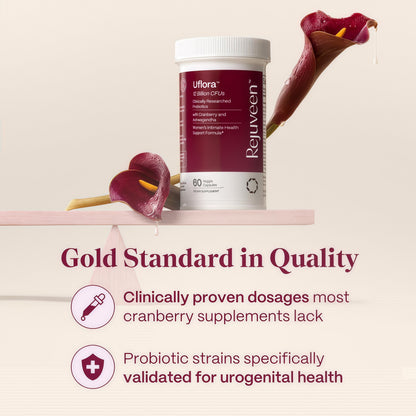 Uflora Vaginal Probiotics | Womens Probiotic, Supports Vaginal Health, Moisture & Yeast | Enhances Intimate Wellness | Clinically Proven Dosages | Probiotics, Cranberry, Ashwagandha | 60 Ct