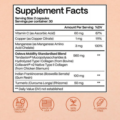 Osteva Joint Support Supplement for Women | High Potency Collagen, Turmeric, Boswellia | for Flexible Cartilage & Tendons, Resilient Knees & Hip, Improved Mobility | Non-GMO, 60 Ct