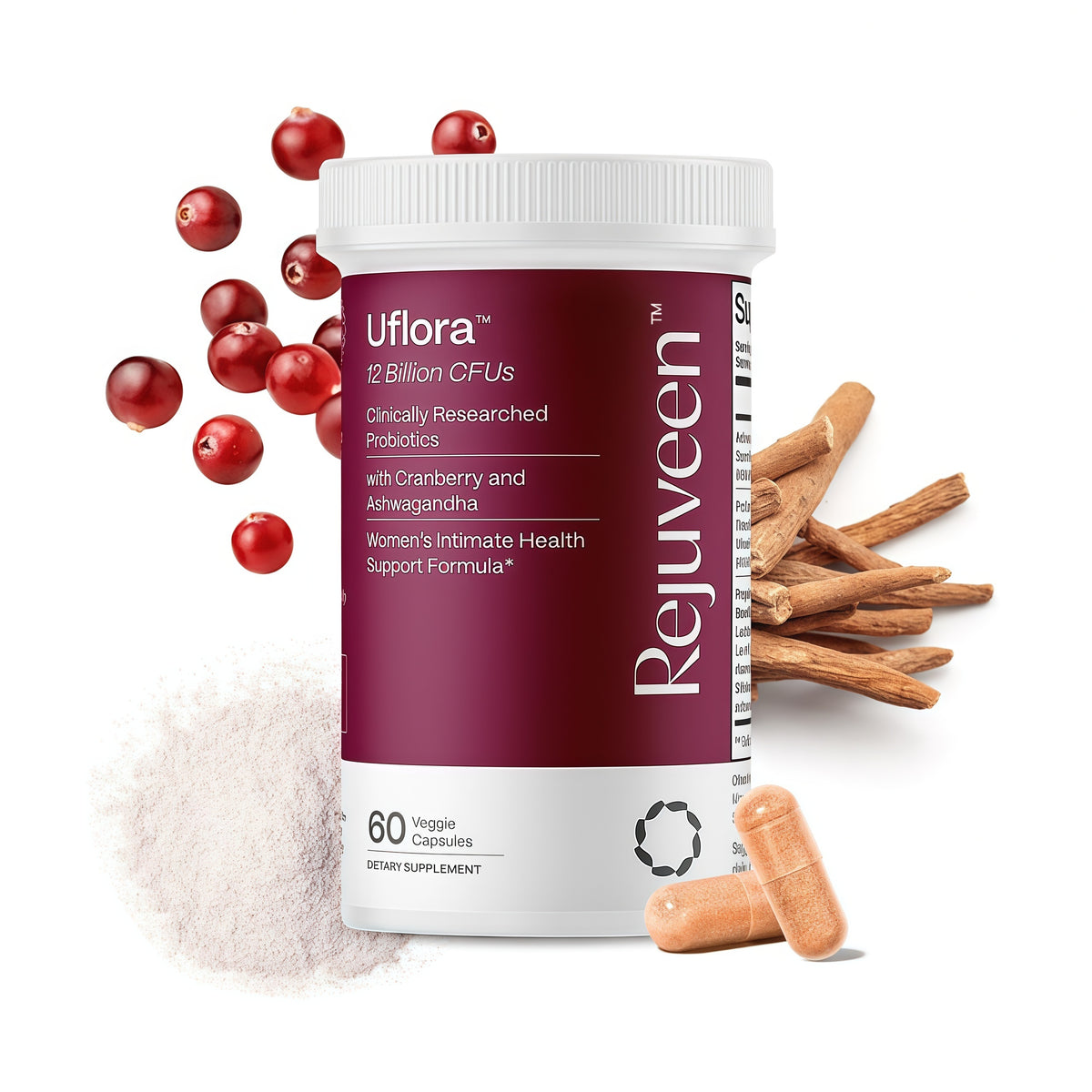 Uflora Vaginal Probiotics | Womens Probiotic, Supports Vaginal Health, Moisture & Yeast | Enhances Intimate Wellness | Clinically Proven Dosages | Probiotics, Cranberry, Ashwagandha | 60 Ct